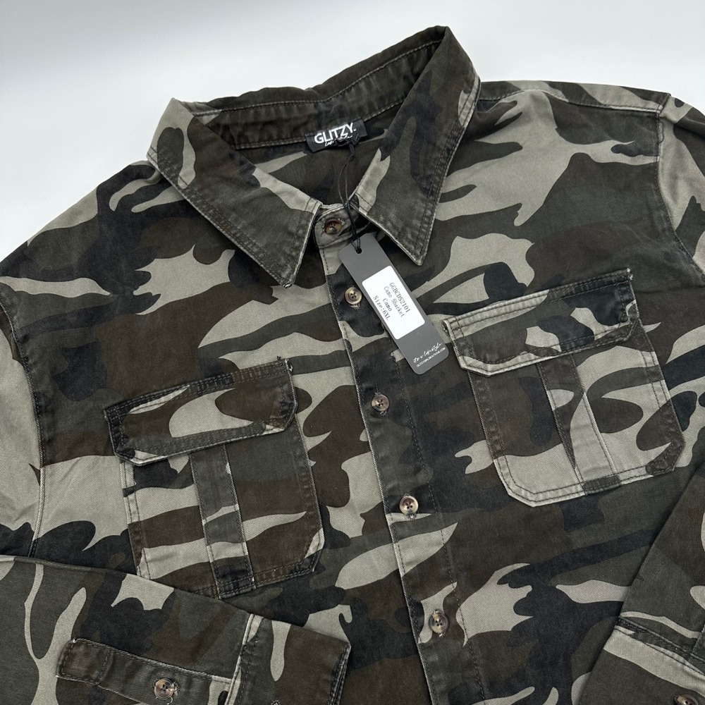 Glitzy Girlz Camo Shacket Womens 6XL Green Brown Cotton Button Up GGBCDS2101 NWT